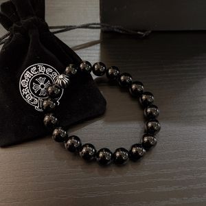 Pair of string chrome heart 10mm sky bead silver bead string bracelets